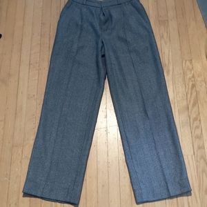 Grey Wool Pleated Straight Leg Pants